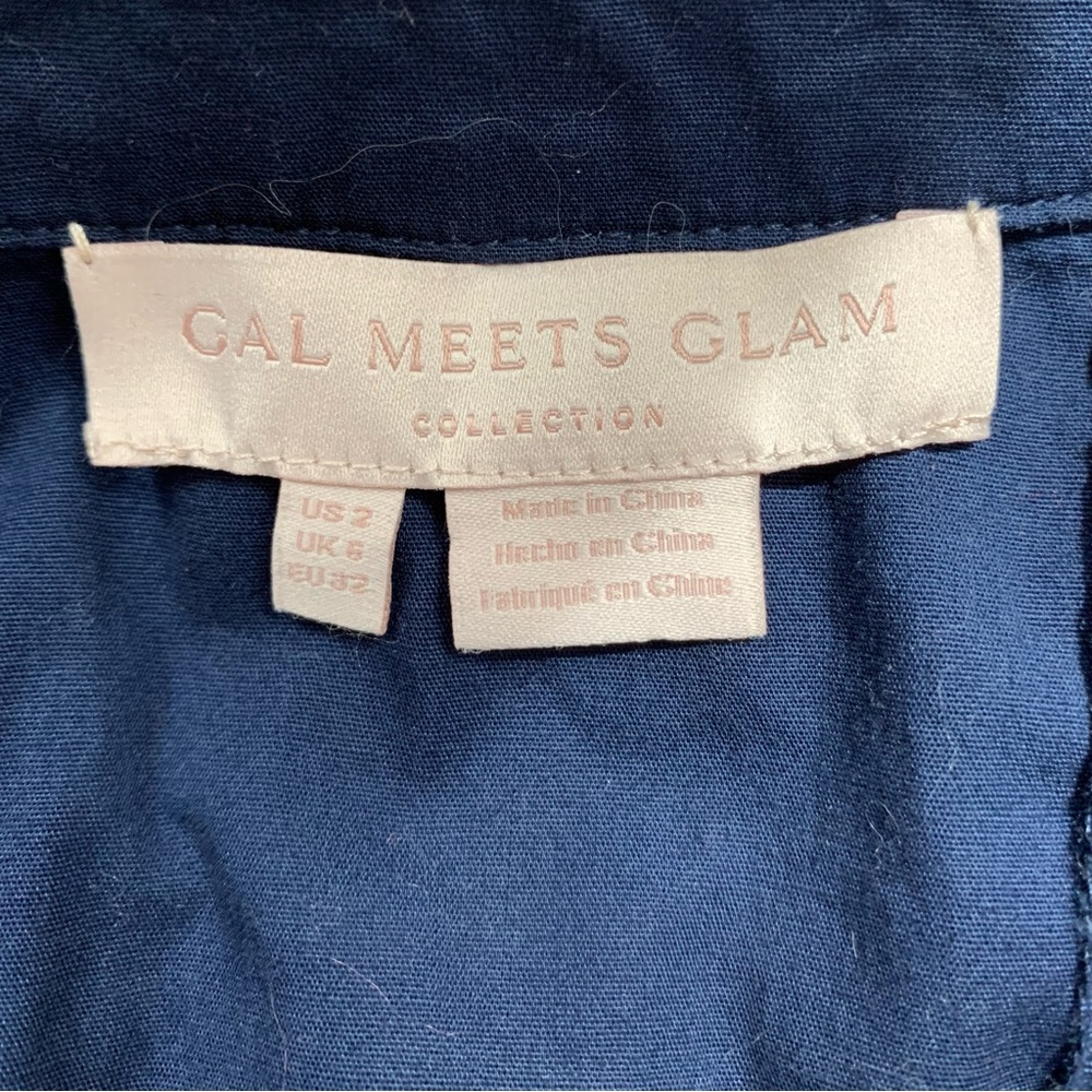 Gal Meets Glam Rose Dress Collared Cotton Navy Blue US 2 XS SM - Picture 10 of 16